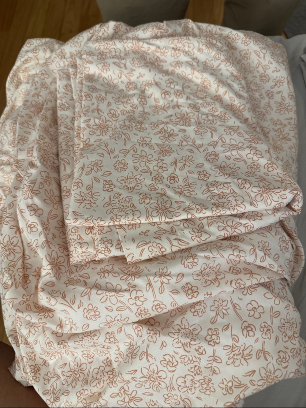 Floral Print Cotton Bed Sheet Set - Cream with Light Brown Floral